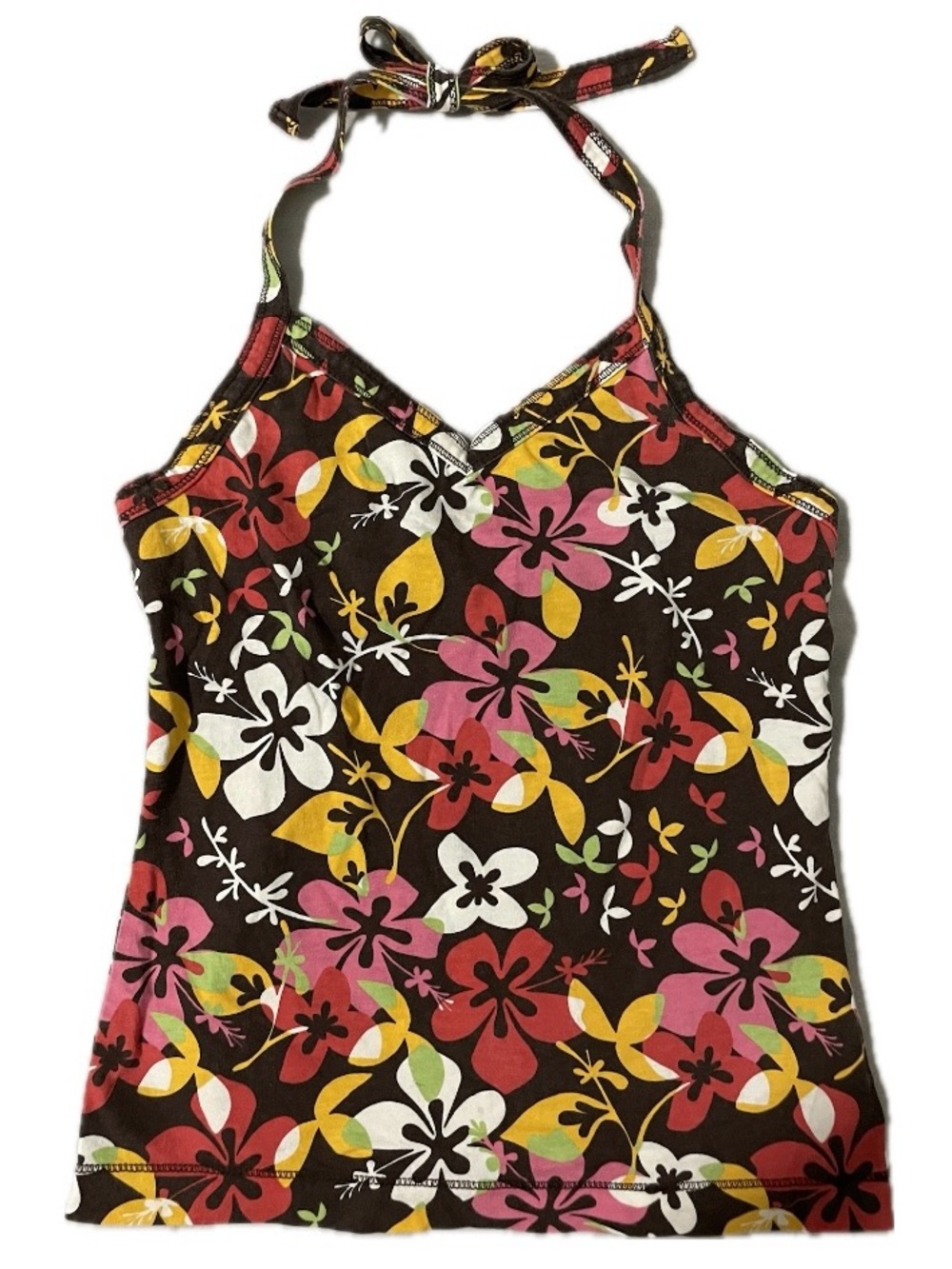 ✰ Old Navy Brown Multicolour Hibiscus Halter Tank Top ✰